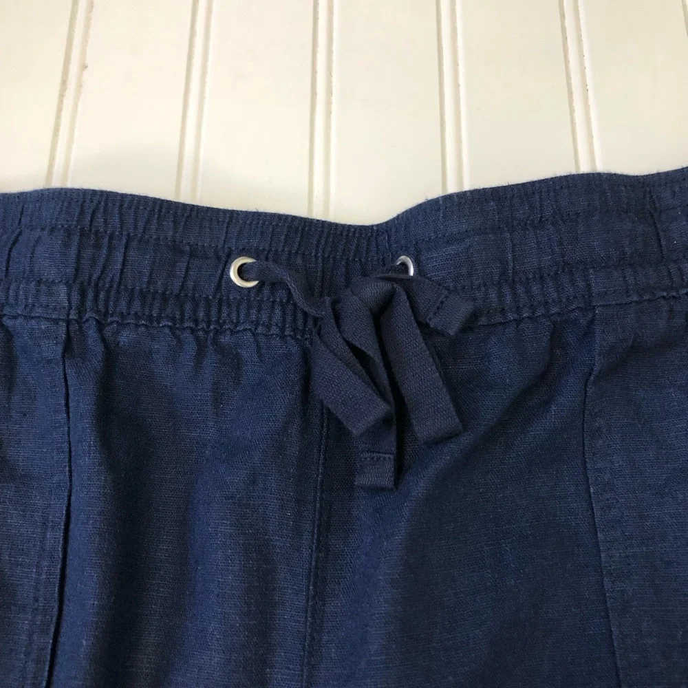Nautica Women's Linen Blend Pull-On Navy Drawstring Casual Shorts size XL